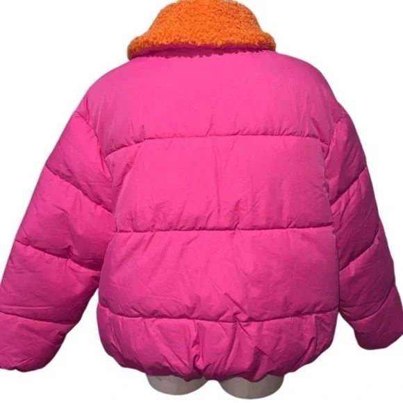 Urban Outfitters Neon Pink Duckie Faux Shearling Women Small Puffer Jacket NEW - Picture 4 of 16